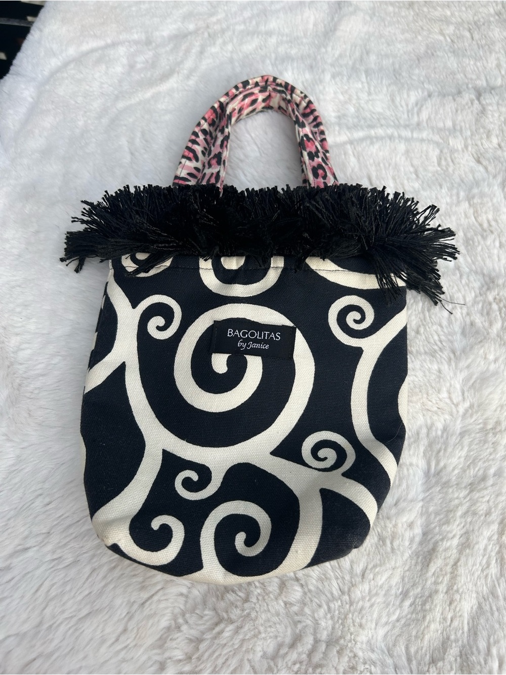 Bagolitas y2k purse black white swirl pink leopard black fur tote bag purse